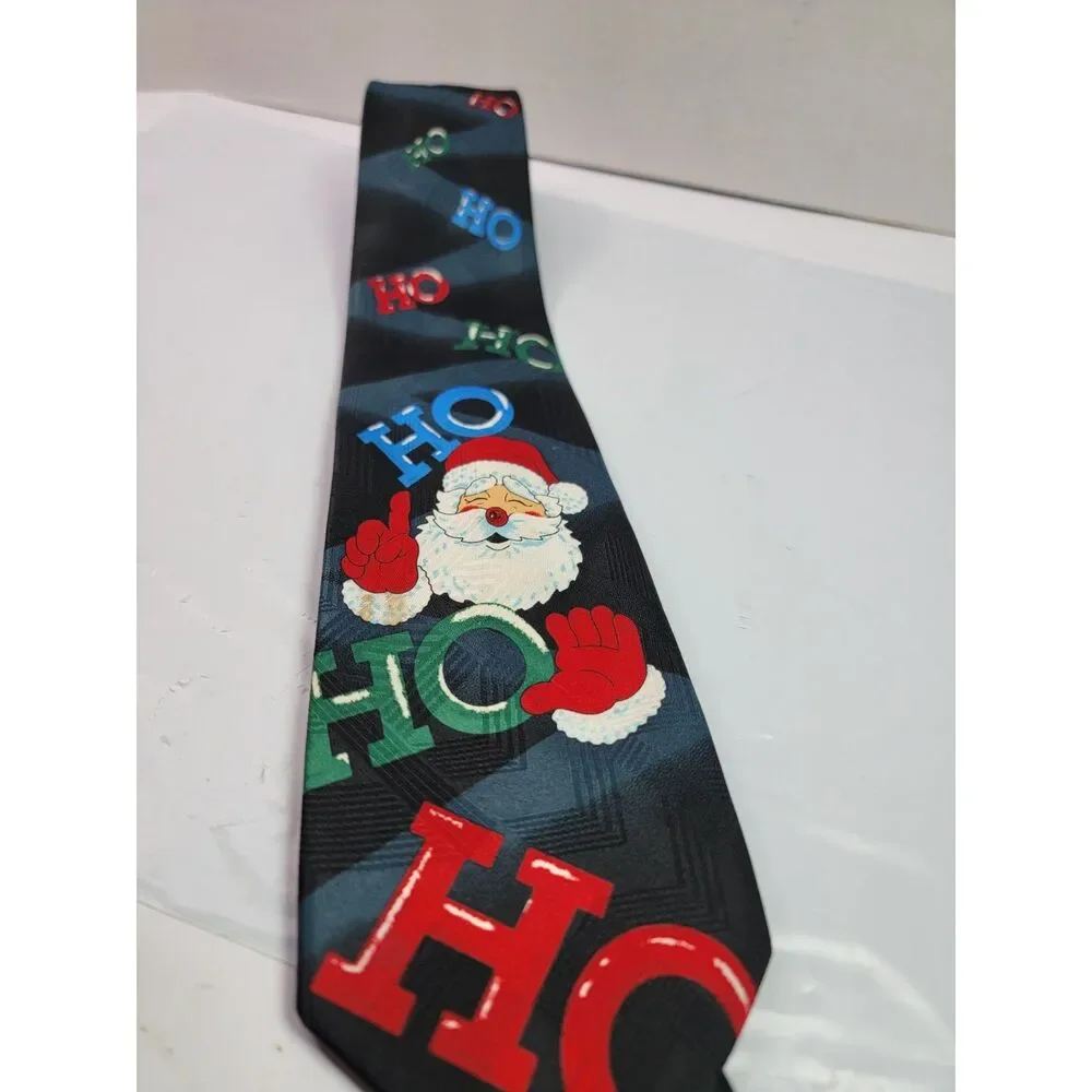 Unbranded Santa Claus Ho Ho Ho Christmas Tie Mens Black Red Novelty Holiday